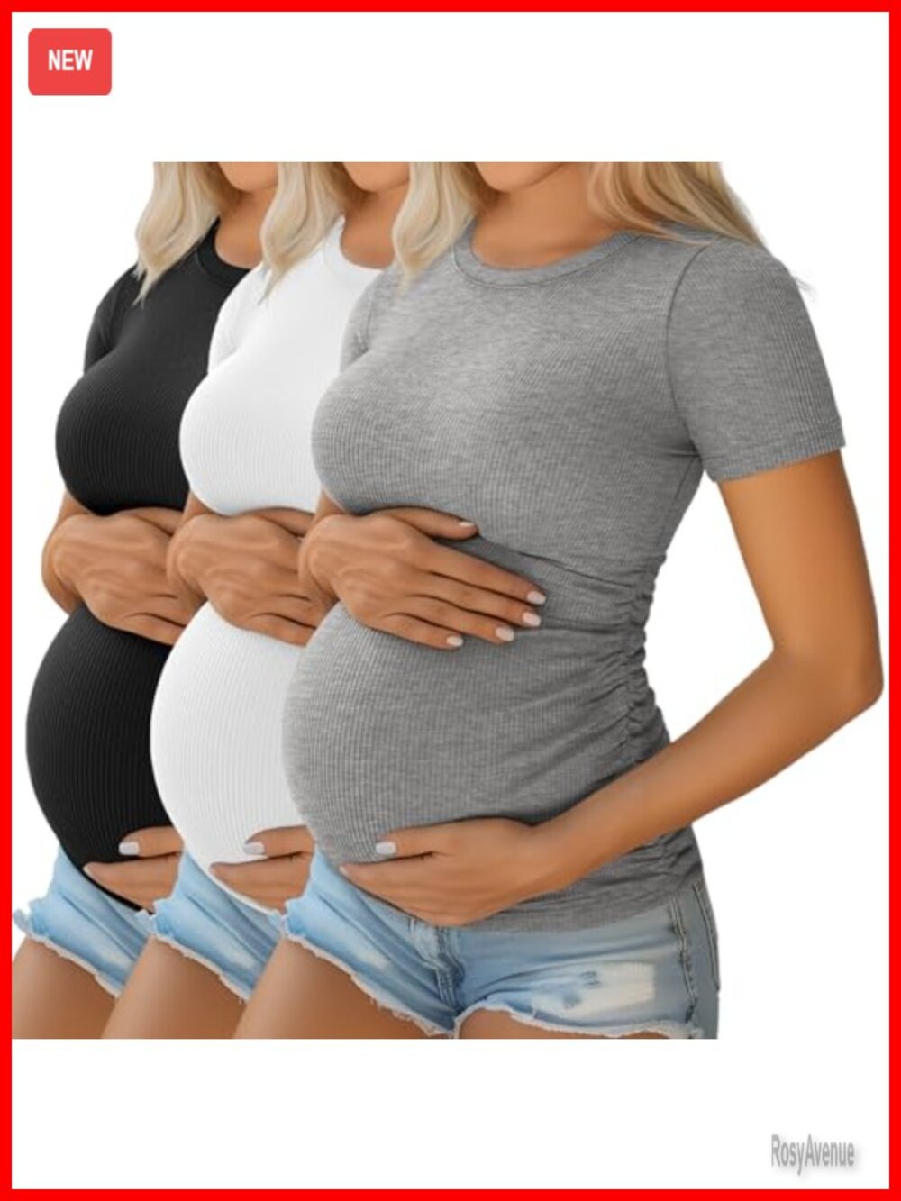 Ficerd 3 Pack Women's Maternity Short Sleeve T-Shirts Cotton Spandex